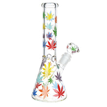 Load image into Gallery viewer, Rainbow Pride Leaf Beaker Glass Water Pipe - 10.25&quot; / 14mm F