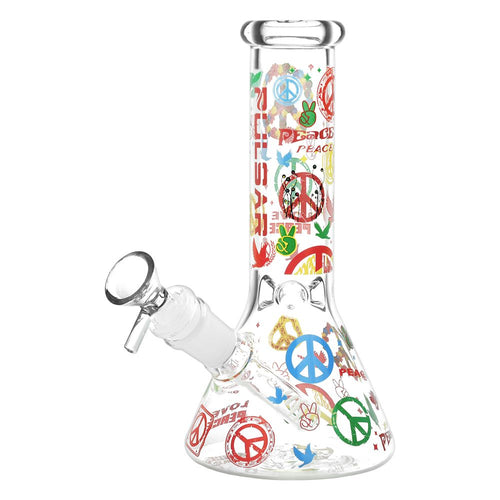 Pulsar World Peace Beaker Glass Water Pipe - 7.75